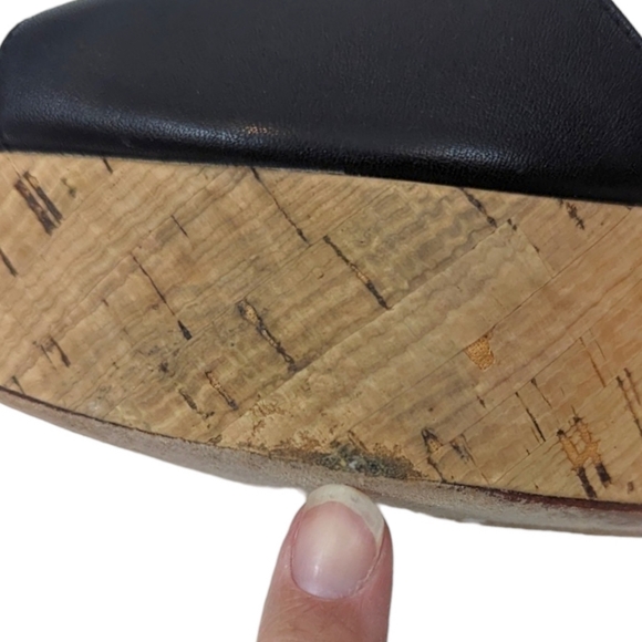 Cole Haan Gillian Mid Wedge Leather Sandals 10 Black Cork Platform Ankle Strap - Picture 9 of 14